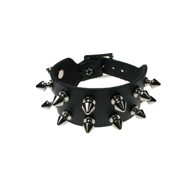 Bullet 69 Funky Punk - 2 row spike Wrist strap - Black/Silver coloured